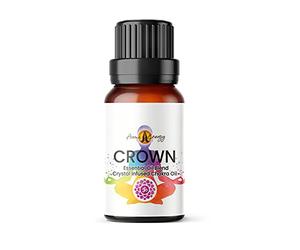 Crown Chakra Essential Oil Blend with Clear Quartz Crystal Chips, 10ml - Cedarwood, Ylang Ylang, Bergamot - Aromatherapy Diffuser, Burner, Yoga, Meditation, Bracelets, Kundalini