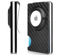 Crown Choice Slim Wallet - RFID Blocking Minimalist Wallet with AirTag Holder, Front Pocket Card Holder, Money Clip & Cash Strap, Ultra-Durable, Lightweight, Holds 1-12 Cards(Black/Carbon Fiber),