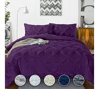 Crown Collection Luxuriate Hotel 1000-TC Hypoallergenic Ultra Soft 100% Egyptian Cotton 104x90 inch King Size Purple Solid Pinch Plated Duvet Cover with Zipper Colser & 2pcs Pillow Case Set