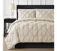 Crown Collection Luxuriate Hotel 1000-TC Hypoallergenic Ultra Soft 100% Egyptian Cotton 114x96 inch Emperor Size Ivory Solid Pinch Plated Duvet Cover with Zipper Colser & 2pcs Pillow Case Set