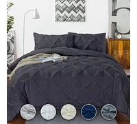 Crown Collection Luxuriate Hotel 1000-TC Hypoallergenic Ultra Soft 100% Egyptian Cotton 90x90 inch Full/Queen Size Dark Gray Solid Pinch Plated Duvet Cover with Zipper Colser & 2pcs Pillow Case Set