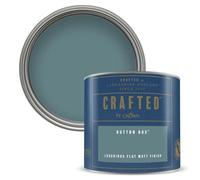 Crown CRAFTED Blue Green Paint Matt Emulsion Tester - Sample 125ml | BUTTON BOX velvety flat matt finish for interior walls, ceilings & wood. Soft to touch, hides imperfections, low VOC