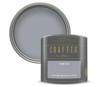 Crown CRAFTED Metallic Pewter Paint Tester Pot - Sample 125ml | Silver lustrous metallic wall paint & wood paint. Stunning shimmering finish - ideal for feature walls, stripes & stencils