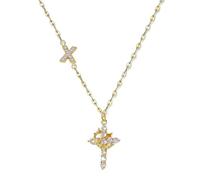 Crown Cross Initial Necklace, Personalized Initial Faith Necklace for Women, Dainty Cubic Zirconia Letter Pendant, Christian Religious Jewelry Gift (V)