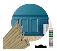 Crown Cut - Dado Style Wall Panelling Kit - Set for 3 Frames and 2 Metres Rail - Pack Covers 2 Metre Wall - No More Nails Adhesive Included + Instruction - Decorative Moulding MDF