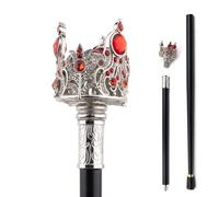 Crown Design Gold Plated Walking Cane with Gemstones & Iced Out CZ - Luxury Ornate for Cosplay, Collection & Royal Costume(White and ruby crown)