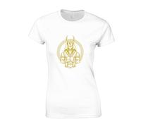 Crown Designs Anubis Egyptian God Cool Premium Quality Fitted T-Shirt Top for Women and Teens - White / 10-12