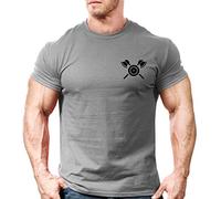Crown Designs Axe and Shield Logo Bodybuilding Weight-Training Sports Tapered Fit Top for Men and Teens - Gym T - Charcoal Black Design/XXL