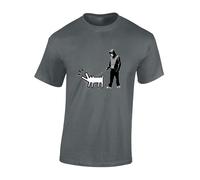 Crown Designs Barking Dog Banksy Funny Premium Quality Regular Fit T-Shirt Top for Men and Teens - Charcoal/XX-Large