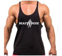Crown Designs Beast Mode Bodybuilding Weight-Training Sports Stringer Vest Top with Y Back Racerback Fit for Men & Teens - Black with White Design/Medium