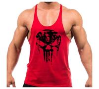 Crown Designs Beast Mode Bodybuilding Weight-Training Sports Stringer Vest Top with Y Back Racerback Fit for Men & Teens - Red with Black Design/Large