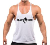 Crown Designs Beast Mode Bodybuilding Weight-Training Sports Stringer Vest Top with Y Back Racerback Fit for Men & Teens - White with Black Design/Medium
