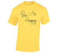 Crown Designs Bee Happy Manchester Animal Lover Design Nature Slogan Cool Top Premium Quality Regular Fit T-Shirt Top for Men and Teens - Yellow/L