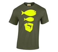 Crown Designs Big Fish Little Fish Cardboard Box Novelty Gifts for Men & Teenagers T-Shirts Tops - Military Green/Large