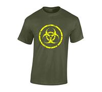 Crown Designs Biohazard Vintage Cool Funky Geek Nerd Premium Quality Regular Fit T-Shirt Top for Men and Teens - Military Green/L