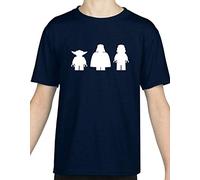 Crown Designs Bricks Space Wars Silhouette Sci Fi Movie Film Inspired Gift for Young Children T-Shirts Tops (Navy/Ages 9-11 Years)