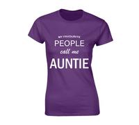 Crown Designs Call Me Auntie Cool Premium Quality Fitted T Shirt Top for Women and Teens Purple / 14 16