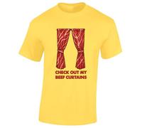 Crown Designs Check Out My Beef Curtains Funny Rude Humor Premium Quality Regular Fit T-Shirt Top for Men and Teens - Yellow/M