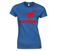 Crown Designs Clever Girl Dinosaur Action Movie Film Inspired Gift for Women & Teenagers Fitted T-Shirts Tops - Royal Blue/XL - 12/14