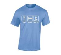 Crown Designs Eat Sleep Cricket Novelty Gifts for Men & Teenagers T-Shirts Tops - Carolina Blue/X-Large