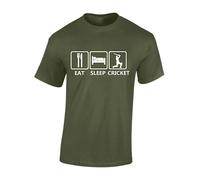 Crown Designs Eat Sleep Cricket Novelty Gifts for Men & Teenagers T-Shirts Tops - Military Green/Large