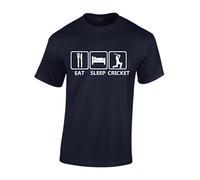 Crown Designs Eat Sleep Cricket Novelty Gifts for Men & Teenagers T-Shirts Tops - Navy/Large