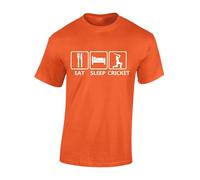 Crown Designs Eat Sleep Cricket Novelty Gifts for Men & Teenagers T-Shirts Tops - Orange/X-Large