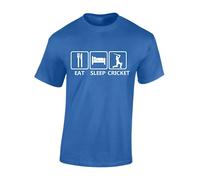 Crown Designs Eat Sleep Cricket Novelty Gifts for Men & Teenagers T-Shirts Tops - Royal/Large