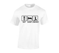 Crown Designs Eat Sleep Cricket Novelty Gifts for Men & Teenagers T-Shirts Tops - White/X-Large