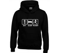 Crown Designs Eat Sleep Rugby Unisex Hoodies for Men, Women & Teenagers - Black/Small