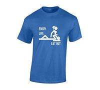 Crown Designs Enjoy Life Eat Out Funny Rude Humor Premium Quality Regular Fit T-Shirt Top for Men and Teens - Royal / 3XL
