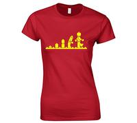 Crown Designs Evolution of Bricks Cool Funky Geek Nerd Gift for Women & Teenagers Fitted T-Shirts Tops - Red/M - 8/10