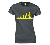 Crown Designs Evolution of Bricks Cool Funky Geek Nerd Gift for Women & Teenagers Fitted T-Shirts Tops - Charcoal/L - 10/12
