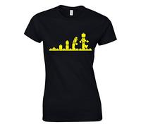 Crown Designs Evolution of Bricks Cool Funky Geek Nerd Gift for Women & Teenagers Fitted T-Shirts Tops - Black/L - 10/12