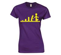 Crown Designs Evolution of Bricks Cool Funky Geek Nerd Gift for Women & Teenagers Fitted T-Shirts Tops - Purple/L - 10/12