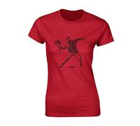 Crown Designs Flower Hooligans Banksy Street Artist Inspired Premium Quality Fitted T-Shirt Top for Women and Teens - Red / 14-16