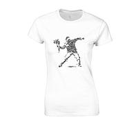 Crown Designs Flower Hooligans Banksy Street Artist Inspired Premium Quality Fitted T-Shirt Top for Women and Teens - White / 8-10