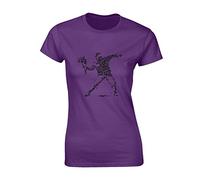 Crown Designs Flower Hooligans Banksy Street Artist Inspired Premium Quality Fitted T-Shirt Top for Women and Teens - Purple / 12-14