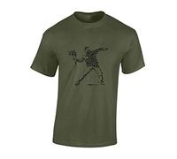 Crown Designs Flower Hooligans Banksy Street Artist Inspired Premium Quality Regular Fit T-Shirt Top for Men and Teens - Military Green/M