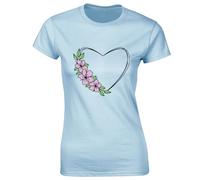 Crown Designs Flowers Love Heart Cute Fashion Summer Casual Top Holiday Premium Quality Fitted T-Shirt Top for Women and Teens - Blue / 8-10
