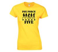 Crown Designs Fox Force Five Classic Movie Film Inspired Gift for Women & Teenagers Fitted T-Shirts Tops (Yellow/M - 8/10)