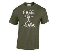 Crown Designs Free Hugs Funny Gift for Men & Teenagers T-Shirts Tops (Military Green/Medium)