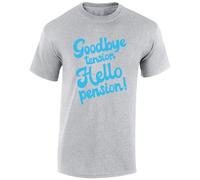 Crown Designs Goodbye Tension Hello Pension Funny Joke Printed Slogan Top Novelty Premium Quality Regular Fit T-Shirt Top for Men and Teens - Grey/XXL