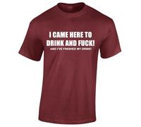 Crown Designs I Came Here to Drink and F*ck Funny Rude Design Joke Slogan Cool Top Premium Quality Regular Fit T-Shirt Top for Men and Teens - Red/XXL