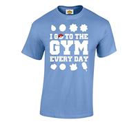 Crown Designs I Go to The Gym Everyday Pocket Monsters Inspired for Men & Teenagers T-Shirts Tops - Carolina Blue/Small