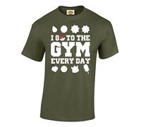 Crown Designs I Go to The Gym Everyday Pocket Monsters Inspired for Men & Teenagers T-Shirts Tops - Military Green/4XL