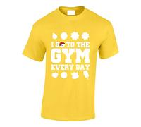 Crown Designs I Go to The Gym Everyday Pocket Monsters Inspired for Men & Teenagers T-Shirts Tops - Yellow/Large