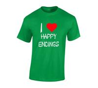 Crown Designs I Love Happy Endings Funny Rude Humor Premium Quality Regular Fit T-Shirt Top for Men and Teens - Green/XL
