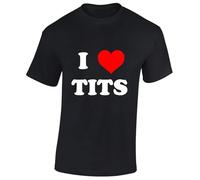 Crown Designs I Love T*ts Funny Rude Joke Novelty Sarcastic Stag Gift Idea Top Premium Quality Regular Fit T-Shirt Top for Men and Teens - Black/L
