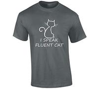 Crown Designs I Speak Fluent Cat Funny Premium Quality Regular Fit T-Shirt Top for Men and Teens - Charcoal/Large